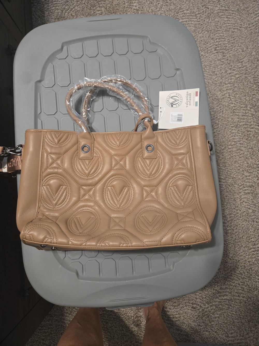 Valentino Orlandi Quilted Tote in Tan